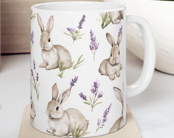 Bunny Rabbit Lavender Ceramic Mug - Easter Gift