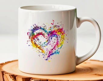 Music Heart Ceramic Mug: Gift for Music Lovers