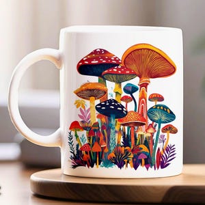 Trippy Mushroom Mug, Psychedelic Coffee Cup, Colorful Tea Mug, Unique Kitchen Decor, Vibrant Drinkware, Gift for Hippie Friend