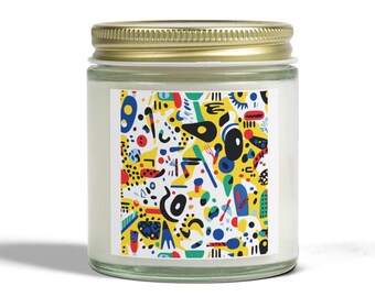 Abstract Art Scented Candle: Coconut Apricot Wax, Relaxing Home Decor