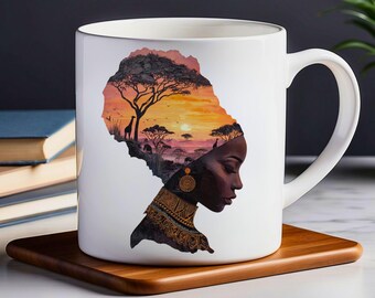 African Woman Art Mug: Ethnic Coffee Cup, Cultural Kitchen Decor