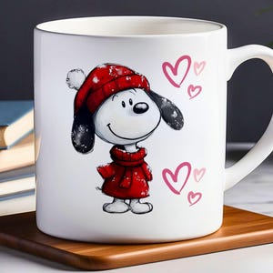 Snoopy Keramiktasse, rote Mantelkaffeetasse, Erdnussfangeschenk, weiße Teetasse, heiße Schokoladentasse, Snoopy-Liebhabergeschenk, Weihnachtstasse