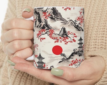 Mt Fuji Ceramic Mug: Japanese Landscape Coffee Cup