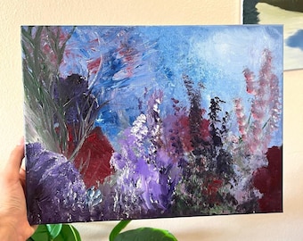 Wildflower Landscape Painting – Original Acrylic Floral Art, Spring Meadow
