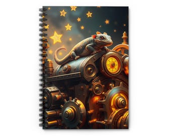 Starry Steam Machine Steampunk Axolotl Notebook
