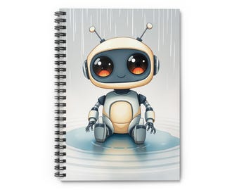 Puddle Ponderer Robot Notebook - Humorous Rain Design