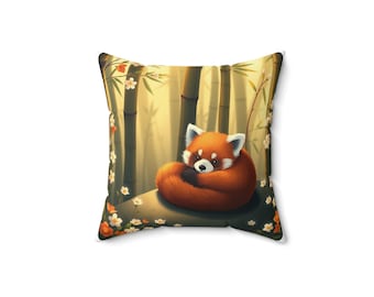 Sunny Bamboo Bloom Buddy Red Panda Throw Pillow