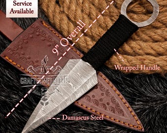 THROWNING HUNTING KNIFE Custom Handmade Damascus Steel Throwing Knife With Leather Sheath Engraved Knife Gift For Him/Her Christmas Gift