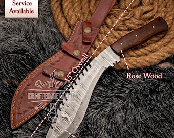 15-inch op maat gemaakt damaststalen KUKRI-mes met leren schede Gepersonaliseerd mescadeau Vaderdagcadeau Bushcraft-mes kerstcadeau