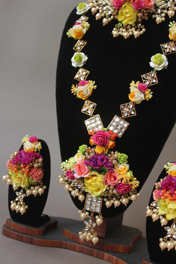 Artificial Flower Jewelry Set: Asian Wedding Haldi Mehendi Garba