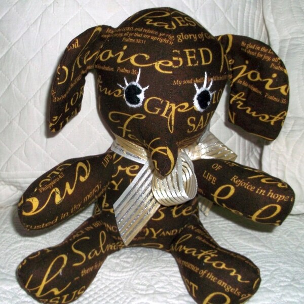 CLEARANCE SALE Stuffed Elephant with Religious Print Fabric Baby Gift