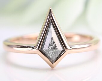 Kite Salt and Pepper Diamond Ring • Custom Engagement Ring • Geometric Diamond • 14K Gold • Unique Alternative Bridal Ring