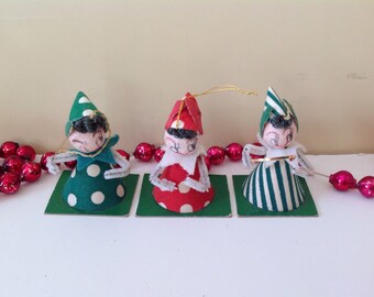 Vintage 1960's Japan Christmas Elf Ornaments Evil Elf Wizard Cardboard Set Of 3