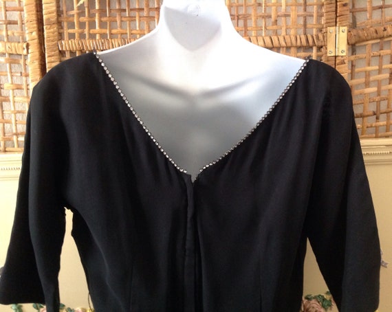 Vintage 50's Black Cocktail Dress Sheer Chiffon R… - image 5