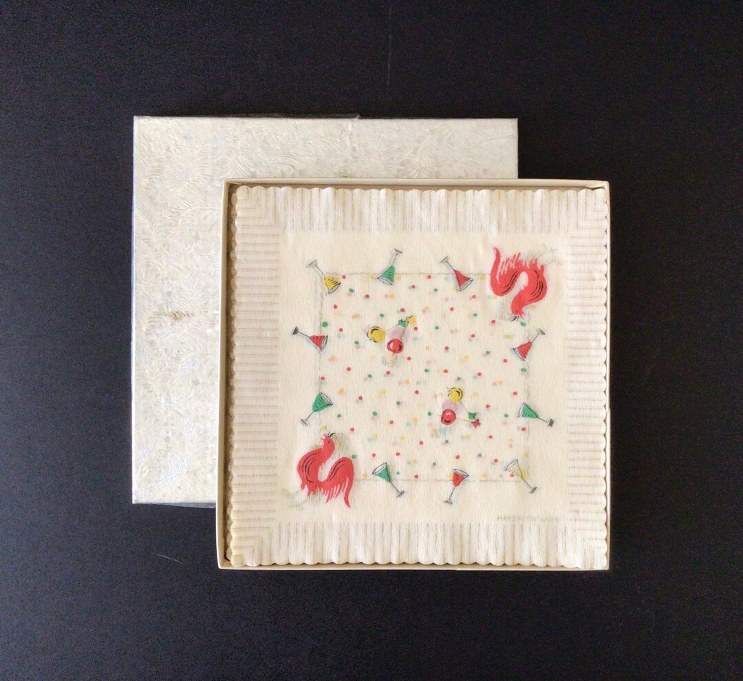 Vintage NIB Cocktail Paper Napkins Rooster Martini Glasses Made in