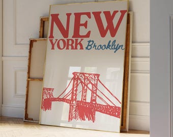 NYC Poster, New York City Travel Wall Art Print, Retro NYC Print for College Apartment Dorm Decor