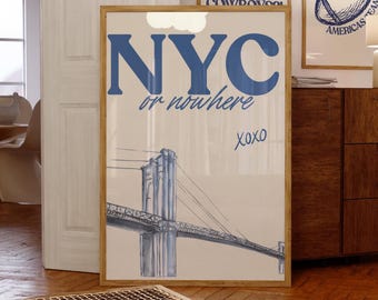 NYC Poster, New York City Travel Wall Art Print, Retro NYC Print for College Apartment Dorm Decor