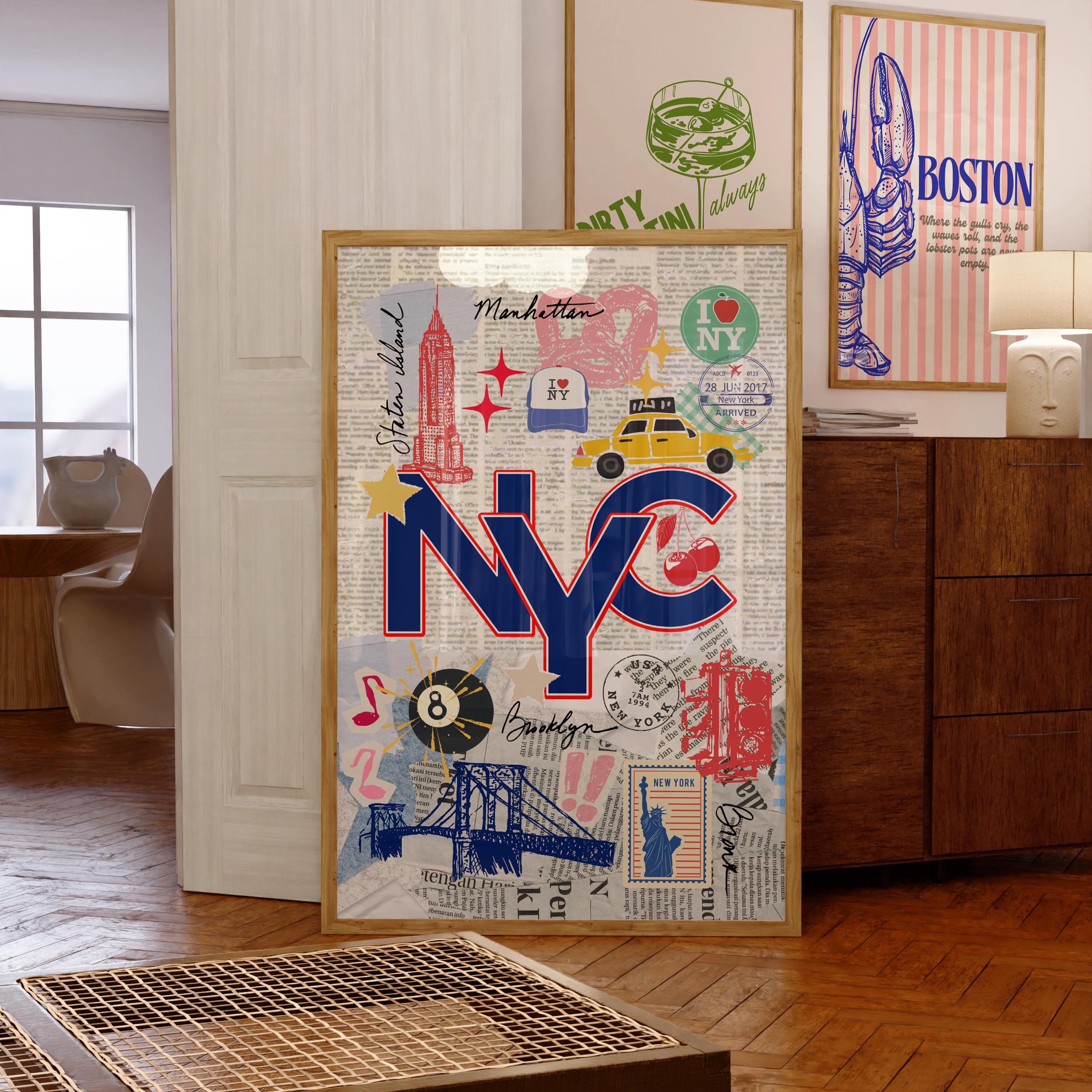 NYC Poster, New York City Travel Wall Art Print, Retro NYC Print ...