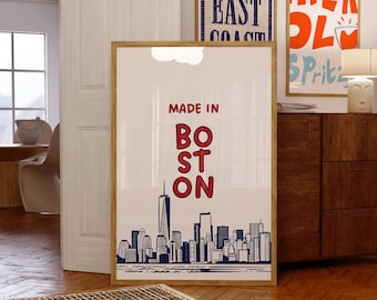 Lámina artística de Boston, arte azul de Boston, arte del sur de Boston, arte mural del horizonte de Boston, arte de la ciudad de Boston, Massachusetts, decoración de cubículos 21