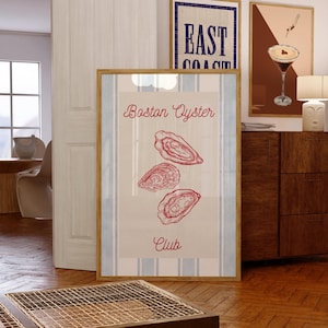 Oyster Print, Boston Oyster Wall Art, Trendy Art, Coastal wall art, Boston Blue, Colourful Kitchen Art Beach House Seafood Kitchen Art 19