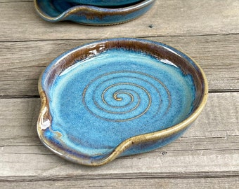 Large Spoon Rest in Rustic Blue - Handmade Spoon Rest - by DirtKicker Pottery