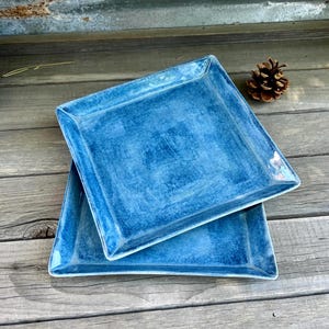 Porcelain Pottery Square Plate in Floating Blue, 8-inch plate, Handmade Pottery Tray, by DirtKicker Pottery