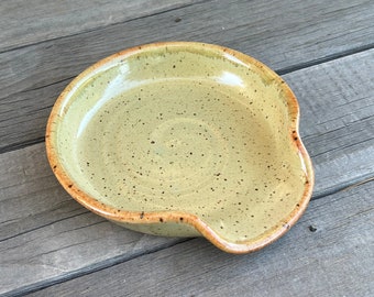 Large Spoon Rest in Speckled Green Stoneware, Handmade Pottery Spoon Rest, by DirtKicker Pottery