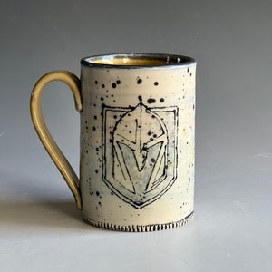 Vegas Golden Knights Art Mug, Handmade Porcelain Art Mug with Hockey VGK, Hockey Pottery Mug, by Reilly Turner, DirtKicker Pottery