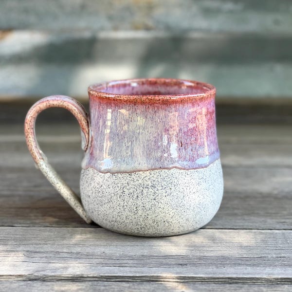 Handmade Pink Speckled Pottery Mug - Granite Porcelain, 14oz