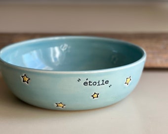 Etoile Serving Bowl with Stars, Porcelain Pottery Serving Bowl in Blue, Wide Bowl, by DirtKicker Pottery