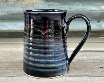 Porcelain Pottery Mug in Black Nebula, Wheel Thrown Coffee Mug, by DirtKicker Pottery