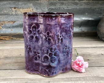 Porcelain Vase in Purple with Flower Texture, Handmade Pottery Oval Vase - by DirtKicker Pottery