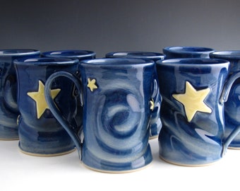 Starry Night Mug - Porcelain Pottery Art Mug - Handmade Coffee Mug - by DirtKicker Pottery