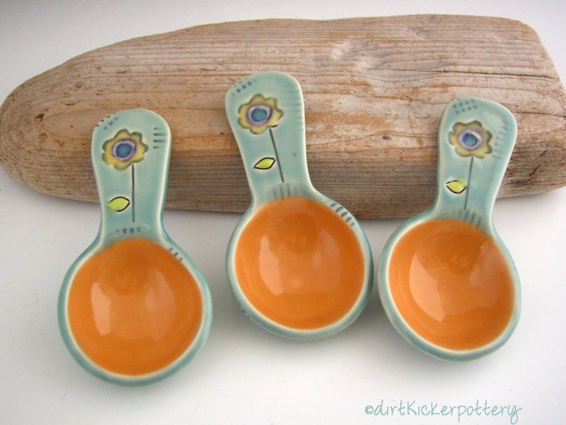 Pottery Scoop in Creamsicle Large Coffee Scoop Ceramic Spoon Etsy