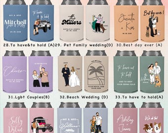 Custom Wedding Illustration Can cooler - Personalized Stubby Holder - Engage party favor