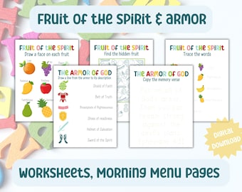 Fruit of the Spirit & Armor of God Worksheets: Christian Homeschool (Digital Download)