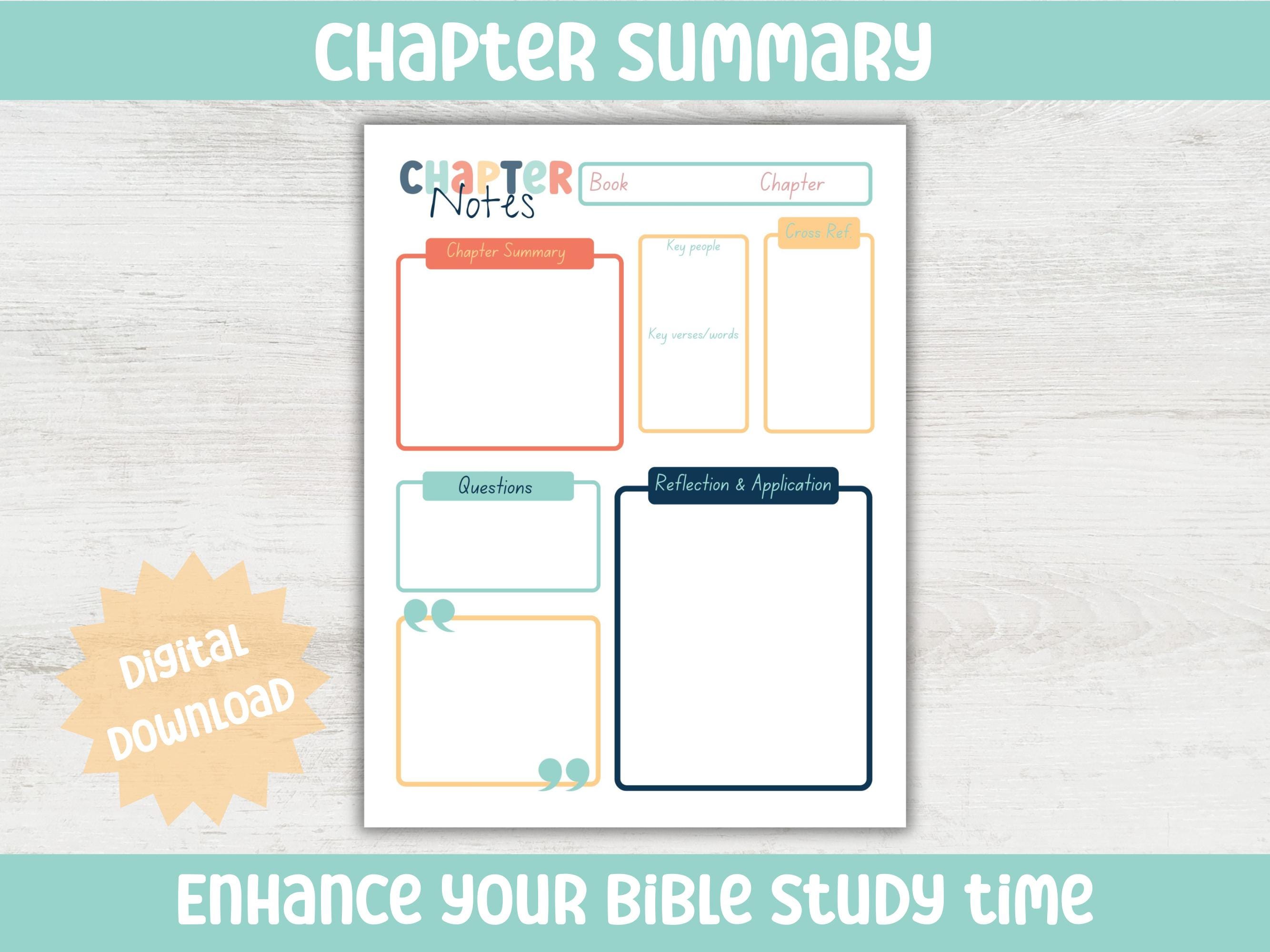 Bible Chapter Summary Worksheet: Printable Study Notes (digital ...