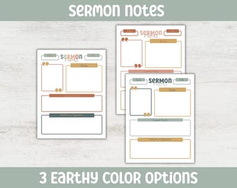 Plantilla imprimible de notas de sermones: Estudio bíblico, notas de la iglesia (descarga digital)