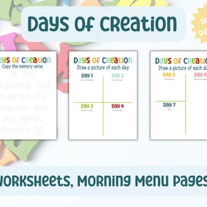 Kids Days of Creation Worksheet, Morning Menu for Kids, Morning Menu Christian, Morning Menu church, Bible Worksheets, Homeschool Activities