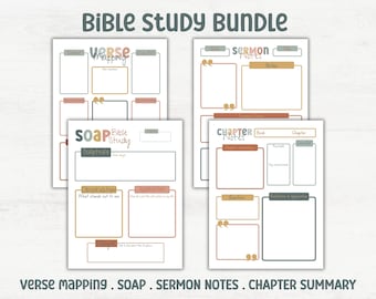Bible Study Template Bundle: SOAP, Verse Mapping, Sermon Notes (PDF)