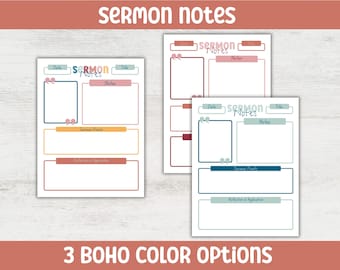 Plantilla imprimible de notas de sermones: Estudio bíblico, notas de la iglesia (descarga digital)