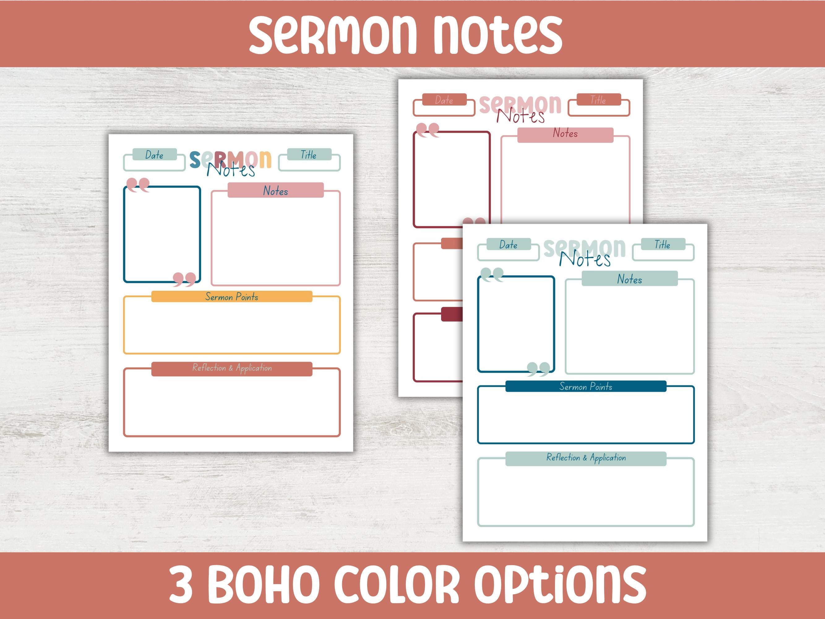 Sermon Notes Printable Template: Bible Study, Church Notes (digital ...