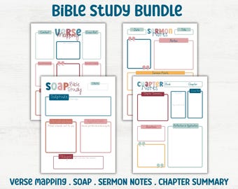 Bible Study Printable Templates: SOAP, Verse Mapping, Sermon Notes (Digital Download)