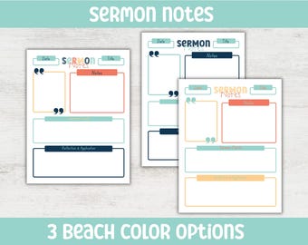 Plantilla imprimible de notas de sermones: Estudio bíblico, notas de la iglesia (descarga digital)