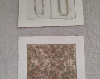 Pair of small etchings. Japanese contemporary art. Fine art editioned print.