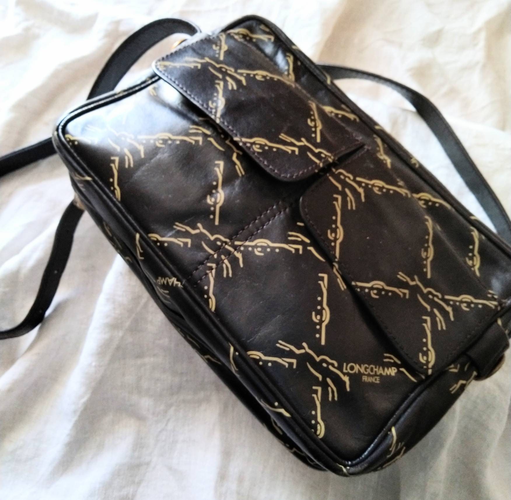 LONGCHAMP Vintage LM Cuir Monogram Leather Shoulder Bag 