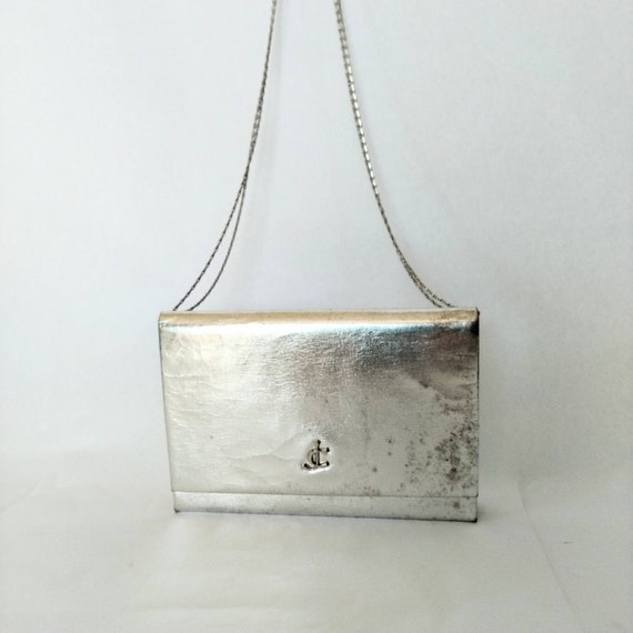 CHARLES JOURDAN Silver Leather Evening Bag. Fair Condition. Etsy