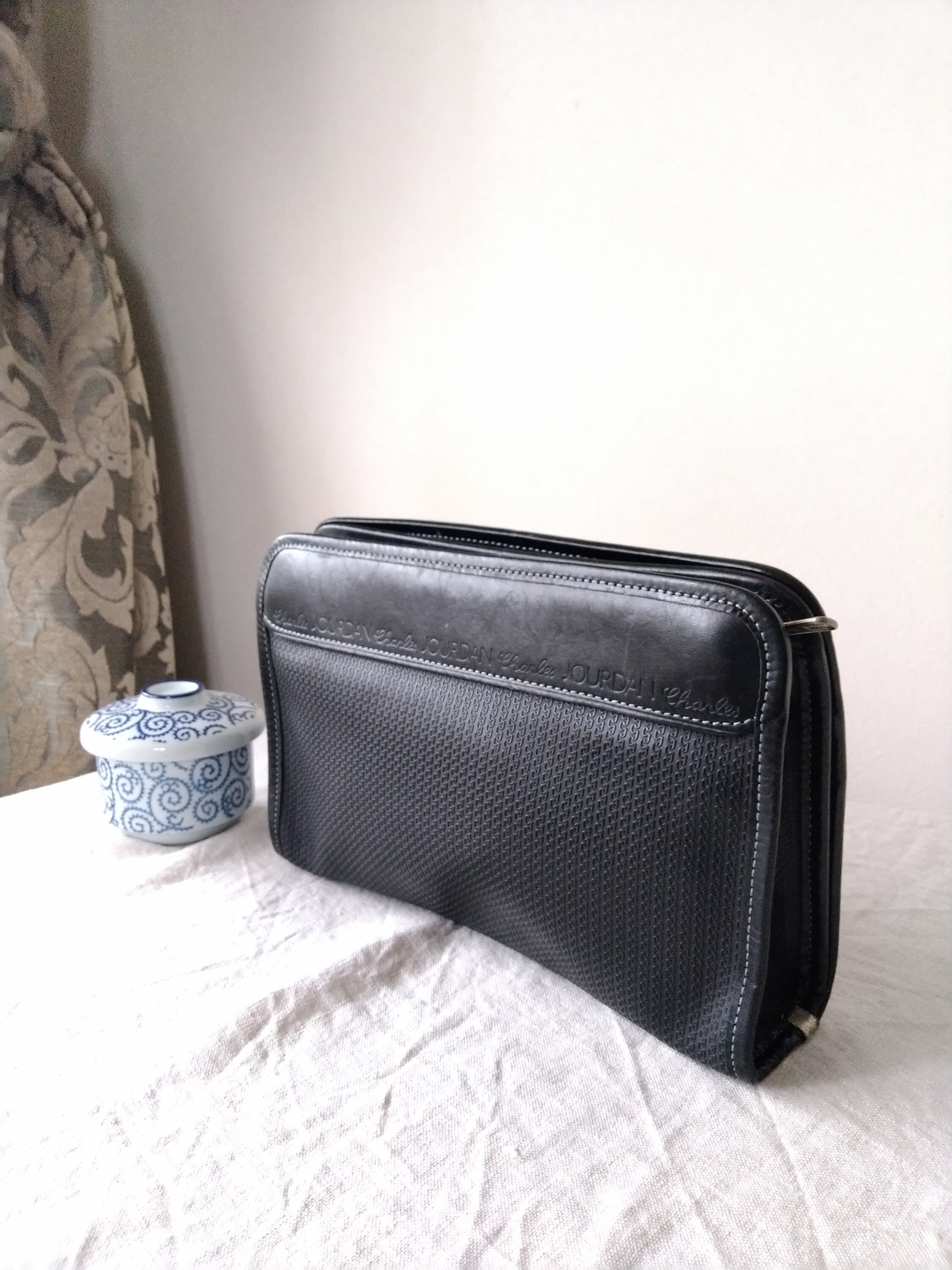 CHARLES JOURDAN Actif. Black Vinyl and Leather Man Bag Satchel Organiser Pouch. Very Good Condition. Made in Japan. Etsy