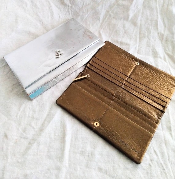 CHARLES JOURDAN Silver Leather Evening Bag and Bronze Long Wallet