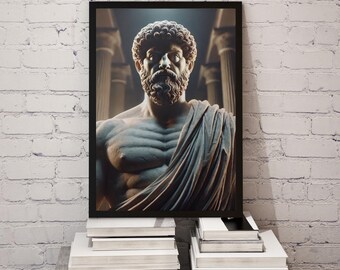 Marcus Aurelius Bust – Stoic Roman Wall Art | Minimal Marble Digital Print